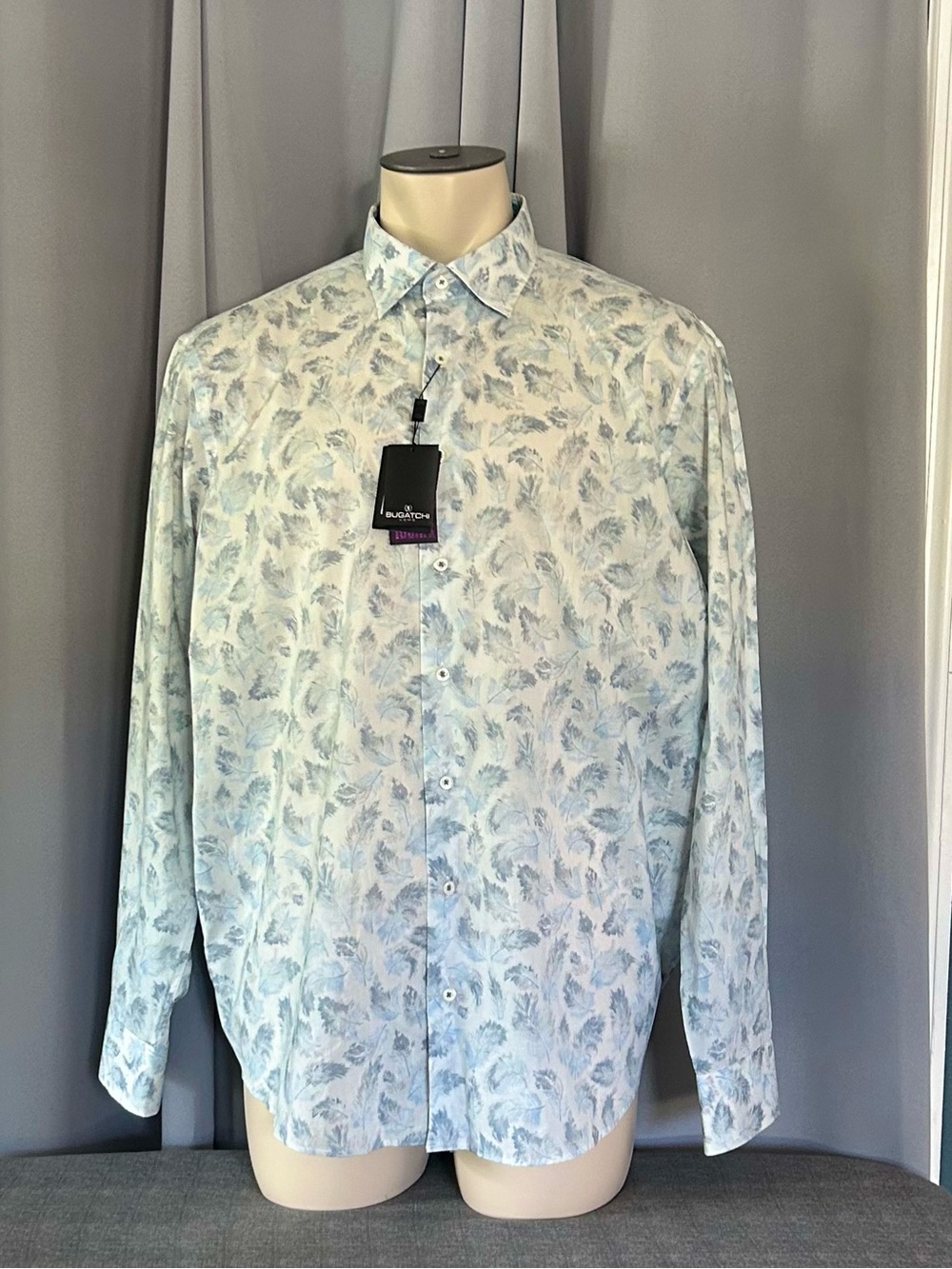 Bugatchi Uomo XL Ice Blue Long Sleeve Button Dress Shirt NEW
